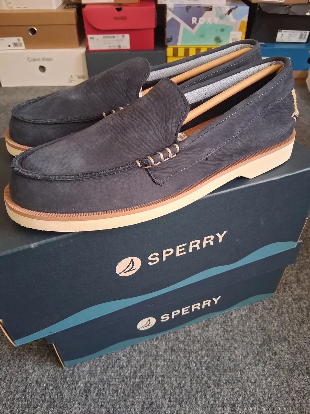 Sperry Men's US SIZE 8 A/O VEN DS NUBUCK  Navy Suede Penny Loafers NEW W/BOX